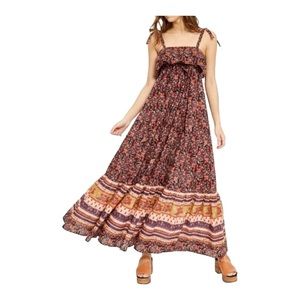Free People Tangiers Babydoll Print Multi-print Tie Strap Maxi Dress